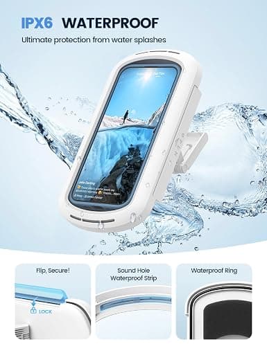 Lamicall Shower Phone Holder with Speaker Holes, IPX6 Waterproof Clear Sound & 480° Rotation Shower Case Accessories, Waterproof Bathroom Wall Mount for iPhone 17 16 Pro Max Air, S25 Ultra, 4-7" Phone thumbnail 3