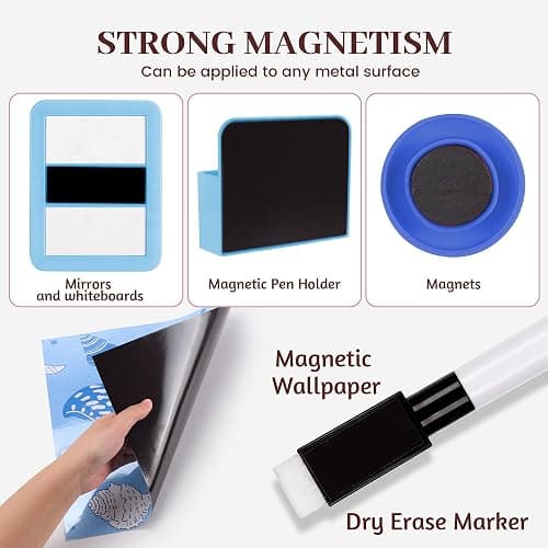 Elfcool 13 Pcs Locker Accessories Kit, Locker Decorations for Girls Boys Magnetic Pen Holder, Mirror, Whiteboard, Wallpaper, Magnets, Plush Rug, String Light, Back to School Essentials (Blue) thumbnail 5