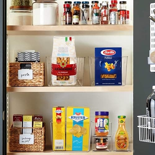SKTEET Set of 8 Clear Plastic Storage Bins, 4 Large and 4 Small Stackable Storage Containers for Pantry Organization and Kitchen Storage Bins,Home Edit and Cabinet Organizers thumbnail 6