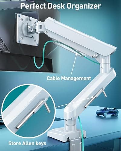 Single Monitor Desk Mount, 13-32 inch Adjustable Gas Spring Monitor Arm, Computer Monitor Stand Holder with Clamp and Grommet Base, Fits 4.4 to 22lbs Screens, VESA Mount Bracket, White, Freelift Pro thumbnail 3