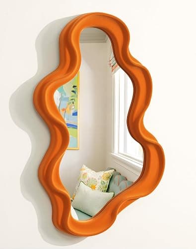 TEIPAI Small Decorative Mirror for Girly Bedroom Dresser Decor, Vivid Abstract Wavy Wall Mirrors for Home Aesthetic Book Coffee Shop Hotel Decoration, Unique Gift for Birthday Thanksgiving (Orange) - Image 1