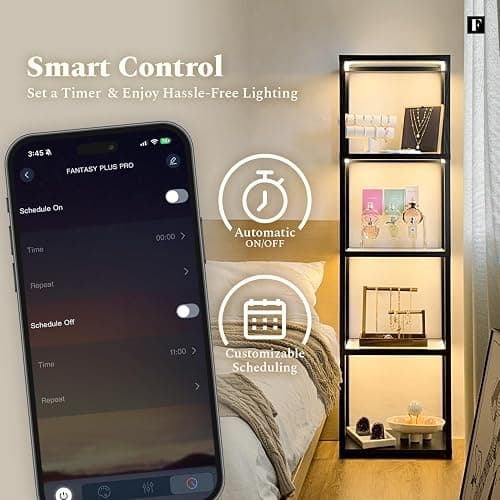 LED Display Shelf with Lights – Glass Display Cabinet for Collectibles with Dimmable Lighting, App & Remote Control – 66” Curio Shelf Floor Lamp with Adjustable Color Temps – FENLO Fantasy Plus Pro thumbnail 4