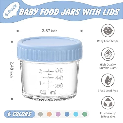 DRKIO 6 Pack Glass Baby Food Storage Containers - 4 Oz Baby Food Jars with Lids Baby Food Maker Microwave Dishwasher Freezer Safe 100% Leak Proof BPA Free Reusable thumbnail 3