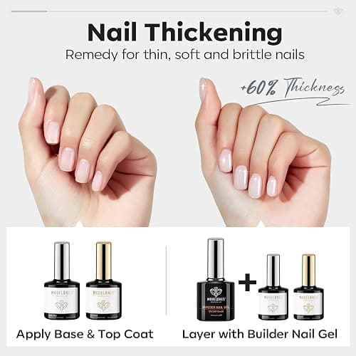 modelones Builder Nail Gel with Gel Top and Base Coat, 3Pcs Gel Nail Kit for Nail Thickening Apex Building Nail Extension Rhinestone Gel Nail Glue, LED Nail Lamp Cured thumbnail 3