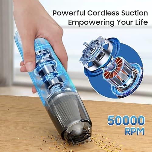 A9life Handheld Vacuum Cordless, Car Vacuum Cleaner Portable with HEPA Filter, 2 Suction Modes, Mini Hand Held Vacuum Rechargeable for Car, Home, Pet Hair, Office, Desk, Keyboards (Black) thumbnail 6