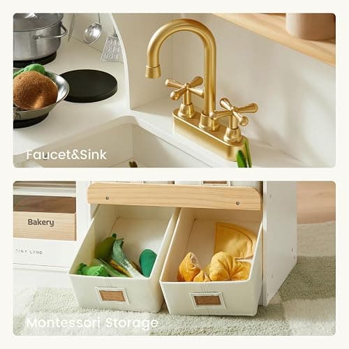 Tiny Land Play Kitchen for Kids with Enhanced Storage – Modern Toddler Kitchen Playset with Stove, Sink & Accessories, Organized Wooden Toy Kitchen, Ideal for Toddlers thumbnail 10