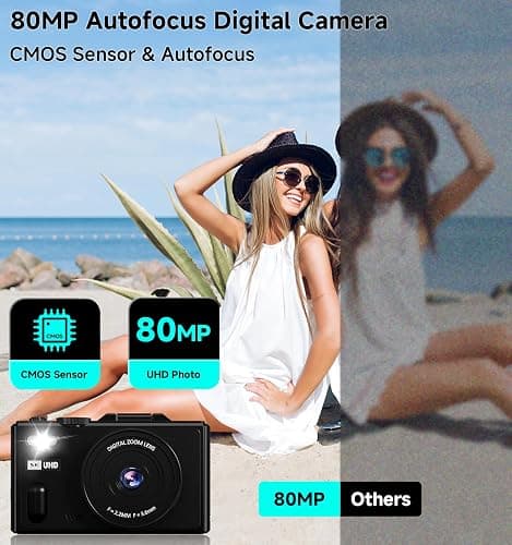 5K Digital Camera, 2026 Upgraded 80MP Compact Camera with 18X Zoom, 3” 180° Flip Screen Travel Camera for Vlogging, Camera Digital for Beginners Teens, Portable Vlogging Camera with 64GB Card thumbnail 2