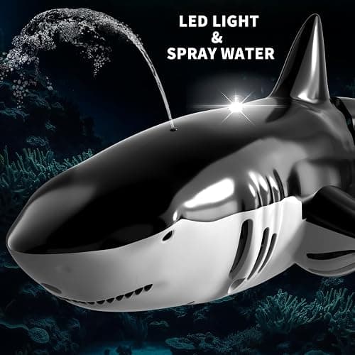 Bennol 2.4Ghz Remote Control Shark Toys for Boys Kids, 1:18 Scale High Simulation Shark for Pool, Electric RC Shark Fish Toys with Light & Spray Water Function for 4 5 6 7 8 9 Year olds Kid Boys Girls thumbnail 3