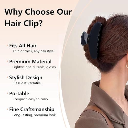 Luxury Hair Claw Clip for Women, Premium PC Material for Long-Term Use, 4.1 Inch Big Strong Hold No Slip Hair Clips for Thick or Thin Hair, Includes 2 Black Satin Scrunchies thumbnail 5