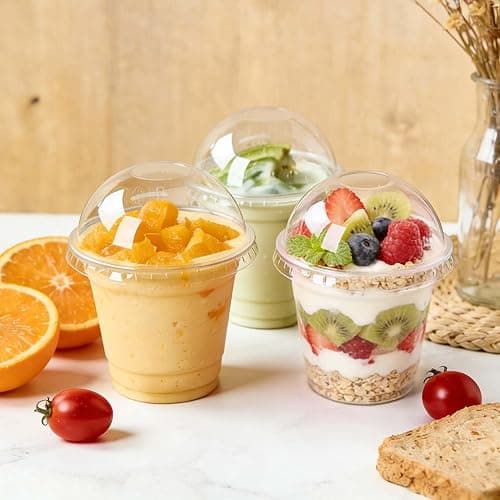 Clawsoff 50 Pack 9 oz Plastic Cups with Dome Lids, Disposable Dessert Cup No Hole, Fruit Cup, Clear Parfait Cups for Cake, Cold Drink, Ice Cream, Salad thumbnail 5