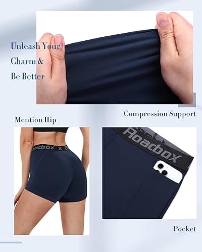 Roadbox 5'' Women's Volleyball Compression Shorts with Pockets, 3 Pack Spandex Workout Athletic Shorts for Running Gym Yoga thumbnail 3