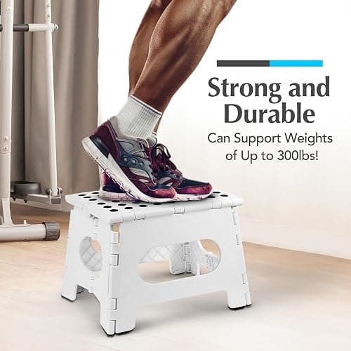 Handy Laundry Folding Lightweight Step Stool - Sturdy Enough to Support Adults and Safe Enough for Kids - Opens Easy with One Flip - Great for Kitchen, Bathroom or Bedroom (White - 9 Inch) thumbnail 5
