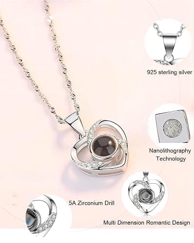 AVINVAN Photo Necklace 925 Sterling Silver Personalised Projection Necklace with Picture Inside Charm Customised Jewellery Heart Present for Women Mum Girls Wife Birthday thumbnail 3
