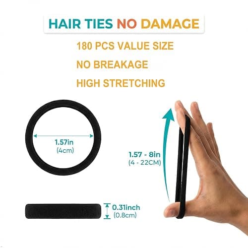 Ayogost 180Pcs Black Hair Ties No Damage for Thick Hair, High Stretch Hair Bands, Seamless Cotton Ponytail Holders for Women Girls or Men, Ouchless Elastic Hair Ties for Gym & Daily Use thumbnail 3