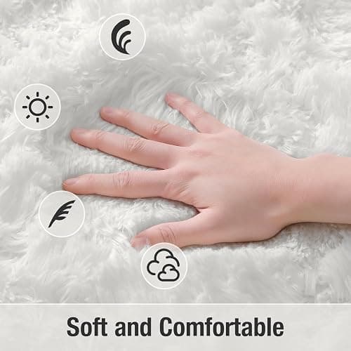 OLANLY Fluffy Soft Area Rugs for Bedroom, 2.6x5.3 Feet Machine Washable Oval Rug, Non-Slip Beside Carpet for Kids Room, Playroom, Nursery, Dorms, Home Decors, Ivory thumbnail 2