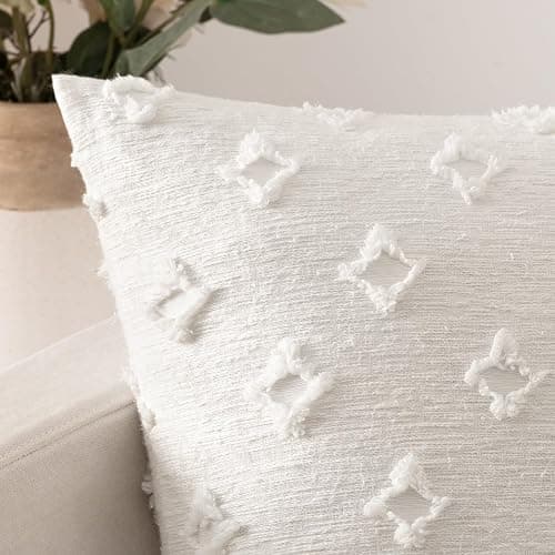 MIULEE Set of 2 Decorative Throw Pillow Covers Rhombic Jacquard Pillowcase Soft Square Christmas Cushion Case for Cute Couch Sofa Bed Bedroom Living Room, 18x18 Inch, White thumbnail 3