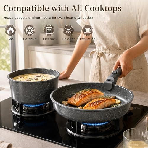 YASHE 15Pcs Nonstick Pots and Pans Set with Removable Handle, Oven Safe | Non-Toxic Stackable Cookware Set for RVs, Camping, PFOS/PFOA-Free Induction Compatible thumbnail 5