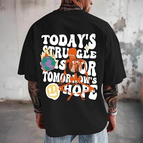 Weiyuqi Oversized Graphic Tshirt for Men Letter Print Vintage T Shirt Tees Casual Loose Fit Retro Streetwear Shirts Tops thumbnail 3