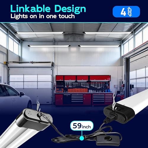 hykolity 4FT Linkable LED Shop Light,44W 4600LM 5000K Daylight,8 Pack | Plug-in Hanging/Surface Mount Utility Light, Daisy Chain Shop Lights for Garage,Workshop,,Warehouse,Utility Room,Black thumbnail 4