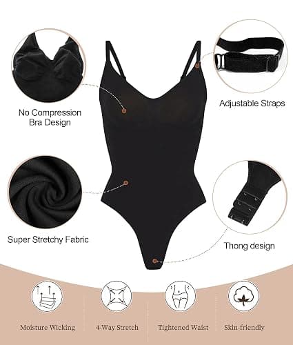 SHAPERX Women's Shapewear Bodysuit Tummy Control Body Shaper Seamless Sculpting Snatched Waist Body Suit thumbnail 4