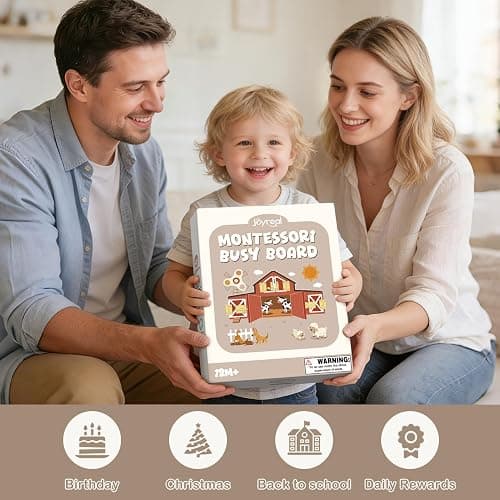Joyreal Wooden Montessori Busy Board with Music Box for Toddlers | Farm Theme Sensory Activity Board, Fine Motor Skills Travel Toy, Educational Learning Toy, Birthday Christmas Gift thumbnail 7