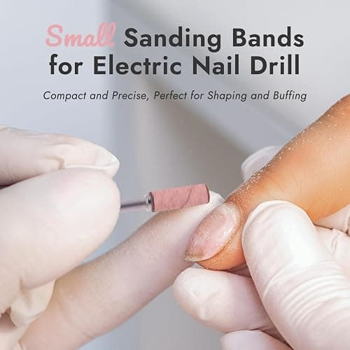 Finea 100 Pc Set Nail Drill Bits 180 Grit Fine Small Sanding Bands with 3.1mm Mini 3/32" Mandrel for Electric File Professional Efile Accessories Manicure Supplies Nail Tech Essentials Light Pink thumbnail 2