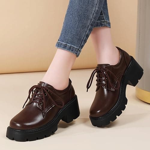 Oxford Shoes for Women Womens Platform Oxford Shoes Chunky Oxfords Heel | Comfortable Classic Lace Up Leather Lightweight Work Dress Business Casual Uniform Interview Walking Women's Slip-Ons thumbnail 3