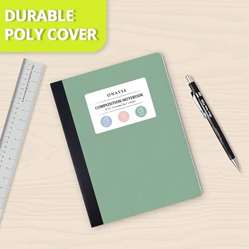 ONAVIA Composition Notebook 4 Pack, Poly Cover Composition Notebook, College Ruled, 9.75 x 7.5 Inch, 80 Sheets, Sewn Binding for School, Class Notes, Work, Muti Colors thumbnail 6