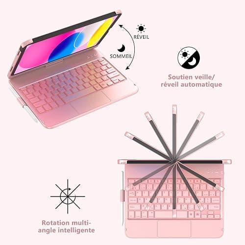KBCASE Clavier pour iPad 10/11Ème Génération (10.9 Pouces 2022/11 Pouces A16 2025) 360 Flip Clavier sans Fil Bluetooth avec Multi-Touch Trackpad & éclairage Coloré à 7 Couleurs pour iPad 10/11 ème A16 thumbnail 8