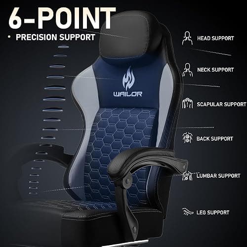 WAILOR Gaming Chair with Pocket Spring Cushion, Video Game Computer Chair with Footrest for Adults, High Back Gamer Leather Chair with Headrest and Lumbar Support for Office Gaming 300LBS thumbnail 6