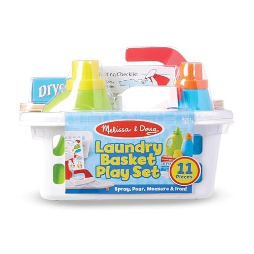 Melissa & Doug Laundry Basket Play Set with Wooden Iron, Ironing Board, and Accessories (14 Pcs) Pretend Play Laundry Set for Kids with Iron thumbnail 3