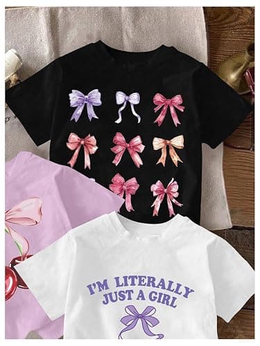 RoseSeek Girl's Graphic Tees Crewneck Summer T Shirt Tops Cute Clothes | Short Sleeve, Regular Fit, Casual, Summer Tops for Girls 10-12/14-16, Tween Girl Clothes thumbnail 4