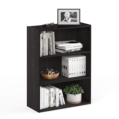 Furinno PASIR Book Shelf, 3-Tier Bookshelf, Storage Shelves Bookcase, 9.7 x 23.7 x 31.5, for Living Room, Bedroom, Home Office, Espresso - Image 1