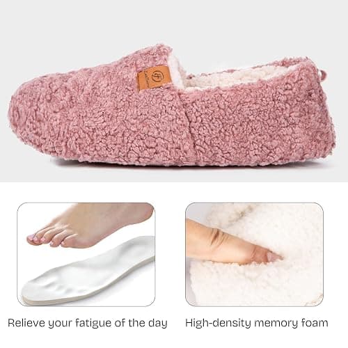 EverFoams Women’s Soft Curly Full Slippers Memory Foam Lightweight House Shoes Cozy Loafer with Polar Fleece Lining thumbnail 5