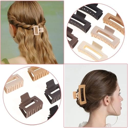 Alemaky 12 Pack Square Claw Clips, Big and Small Neutral Rectangle Hair Claw Clips, Non-slip Matte Large Hair Clips for Women,Strong Hold jaw clip for Thick Thin Hair (Neutral) thumbnail 4