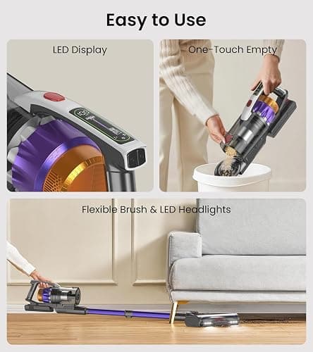NADALY Cordless Vacuum Cleaner, 2025 New 580W 48KPA 65Mins Stick Vacuum Cordless Rechargeable, Anti-Tangle, Lightweight, Self-Standing Vacuum Cleaners for Home, Vacuum for Pet Hair/Carpet/Hard Floor thumbnail 7