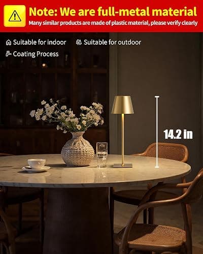 KDG 2 Pack Cordless Table Lamp, Portable LED Desk Lamps, 5000mAh Battery Operated, 3 Color Stepless Dimming Up, for Restaurant, Bedroom, Outdoor Camping, Coffee Shop, Night Light, Rechargeable (Gold) thumbnail 2