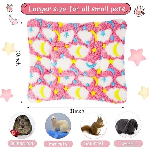 Jetec 3 Pcs Guinea Pig Beds, Fleece Small Animal Mats, Moon, Colorful | 10 x 11 in Soft Double Sided Fleece Pad for Rabbit, Hamster, Chinchilla, Rat, Warm Hideout, Cozy Small Animal Cage Bed thumbnail 2