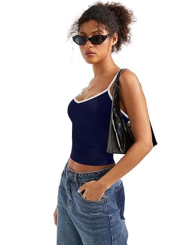 SUUKSESS Women Sexy V Neck Tank Tops Y2K Going Out Top Fitted Basic Cami Shirts thumbnail 6