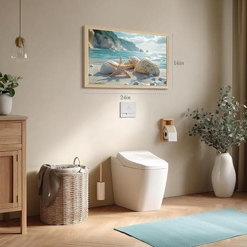 Clicyre Coastal Wall Art for Bathroom, Blue Ocean Beach Canvas Prints, Seaside Starfish & Seashell Decor, Nautical Sand Seascape Pictures for Bedroom Living Room Home Decoration Wood Framed 12x16 Inch thumbnail 4