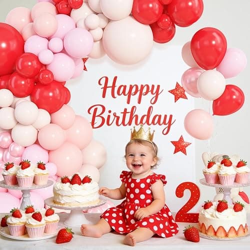 Amandir 153pcs Red and Pink Balloons Arch Garland Kit, Different Sizes 18 12 10 5 inch Strawberry Cherry Pastel Pearl Light Pink Balloon Sweet One Shower Berry First Birthday Summer Party Decorations thumbnail 5
