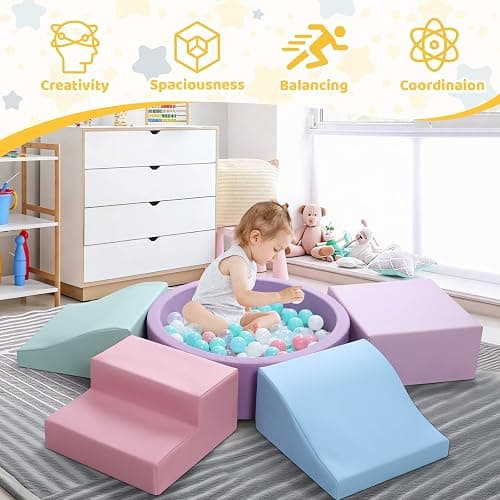 Hoohtoot Foam Climbing Blocks for Toddler: with 4-Piece PU Leather Climbing Toys and a Ball Pit - Foam Ball Pit for Toddlers - Climbing Toys Indoor for Kids Crawling (Purple Climbing Blocks) thumbnail 6