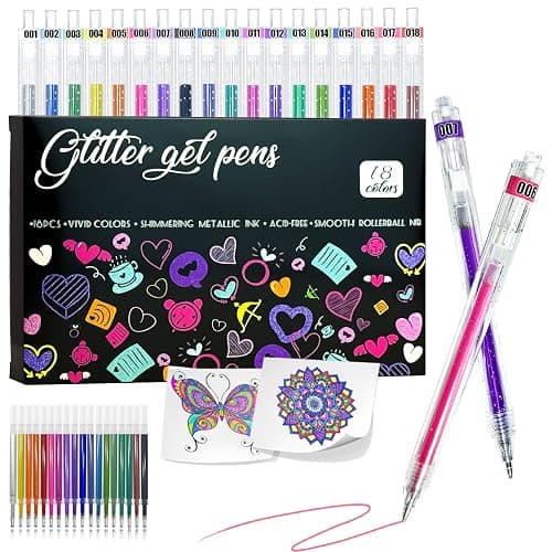 Glitter Pens 18 Colors with 18 Refills, Retractable Glitter Gel Pens for Adult, Vibrant Sparkle Metallic Colored Gel Pens Suitable for Coloring Books Doodling Drawing Journaling Note Taking Writing - Image 1