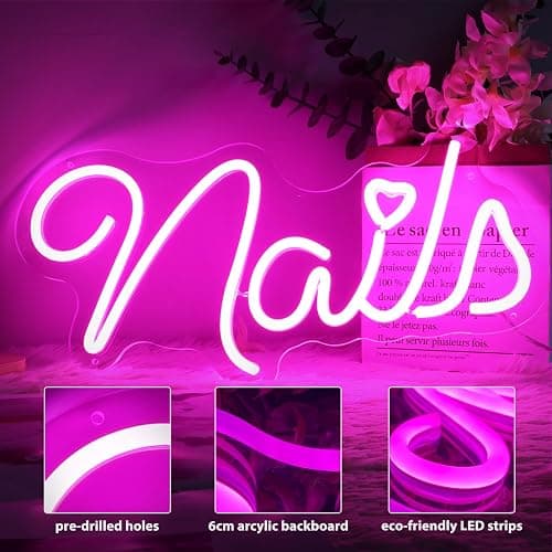 MinIeoh Nails Neon Sign, Nails LED Sign, Nail Salon Decor Open Welcome Signage Business Store Light, Nail Room Decor Beauty Salon Wall Decor Light Aesthetic Room Makeup Nail Studio thumbnail 4