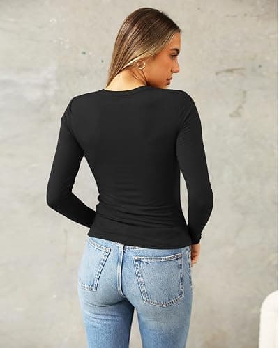 Abardsion Women's Long Sleeve Shirts Spring 2025 Casual Basic Going Out Crop Tops Slim Fit Tight Y2K Clothes thumbnail 4