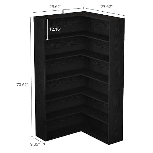 ANCTOR Corner Bookshelf, 6 Tiers Corner Bookcases with Baffles Etagere Shelf Storage Rack for Living Room Home Office, Black thumbnail 2