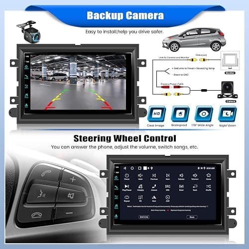 [2+64G] Android 15 Car Radio Stereo for Ford F150/F250/F350 2004-2014 with Wireless Carplay,7” Touch Screen Car Stereo with Mirror Link Bluetooth FM/RDS WiFi GPS SWC HD Backup Camera thumbnail 6