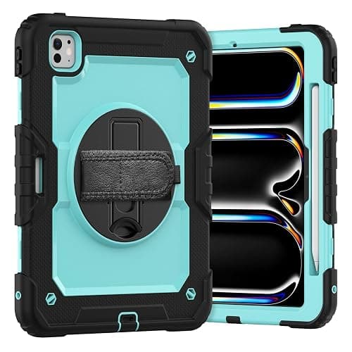Loyrina for iPad Pro 11 inch Case 2025 (M5) 2024 (M4), with 360° Rotating Stand Hand/Shoulder Strap, Pencil Holder & Protective Shockproof Silicone Hard Tablet Cover, Blue thumbnail 9