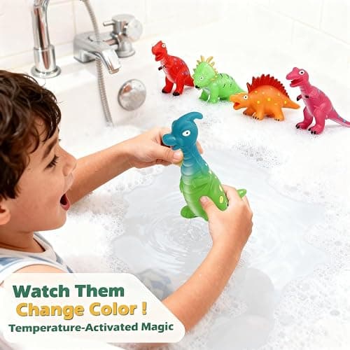 Color Changing Dinosaur Bath Toys: No Hole Mold Free Bath Toys for Kids Ages 3-5 & 4-8 | Magic Water Activated Bathtub Dino Play Set for Toddler Boys Girls thumbnail 3