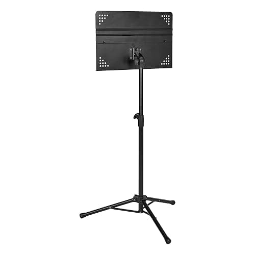 Amazon Basics Adjustable Folding Music Stand, 31" to 55" height - For School Music Program, Ensembles, Bands, Seated & Standing, Black thumbnail 4
